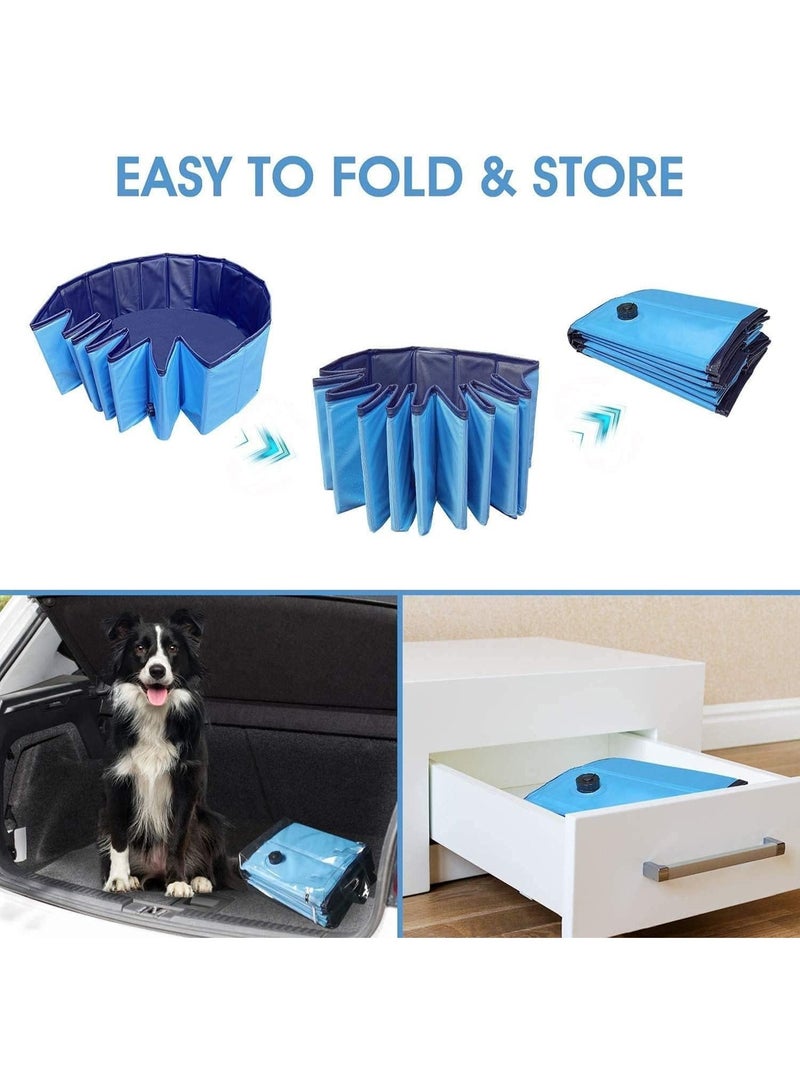 80 سم قطر قابل للطي الحيوانات الأليفة حمام الكلب حمام السباحة ، حمام السباحة البلاستيك الصلب قابل للطي حوض السباحة PVC حمامات السباحة في الهواء الطلق للكلاب القطة (الأزرق) - Image 5